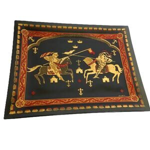 Vintage Dan Baird Smoked Glass Jousting Platter Mid-Century Medieval Madness